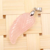 fysl silver plated angel wing rose pink quartz pendant for gift fluorite stone classic style jewelry