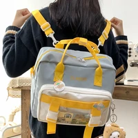 dcimor new contrast color multifunction waterproof nylon women backpack female transparent pocket insert buckle small schoolbag