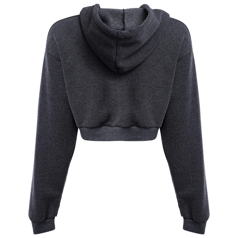 

Autumn Women Solid Crop Long Sleeve Black Gray Hooded Pullover Coat Casual Harajuku Female Sweatshirt Top 3 Colors