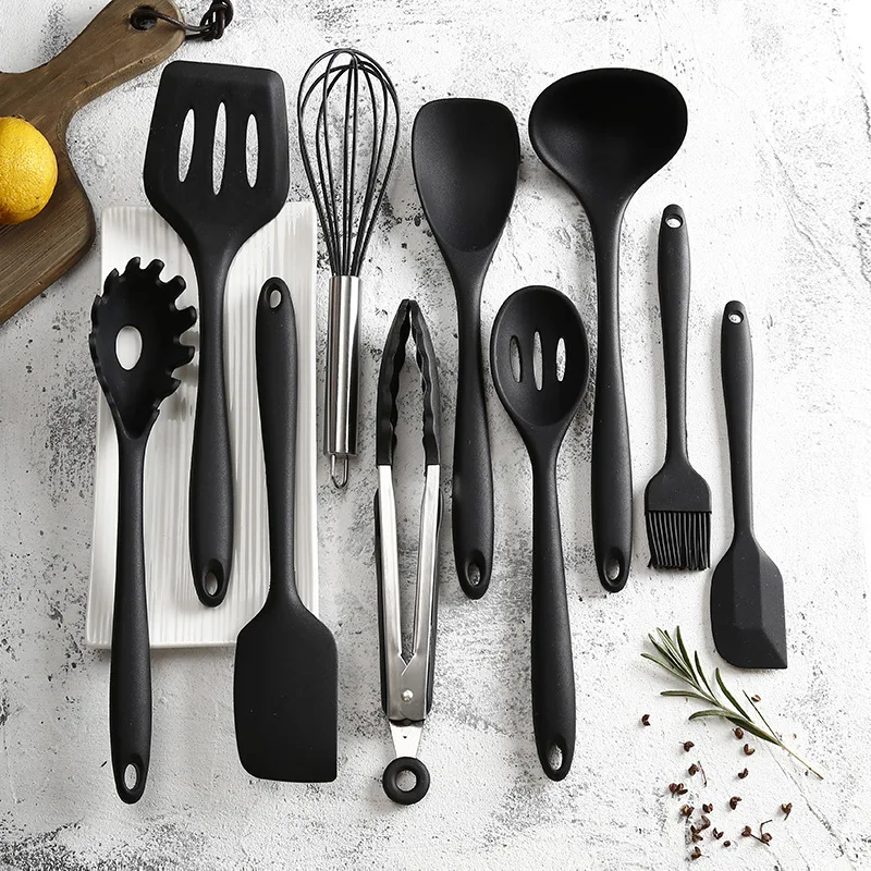 

Silicone Cooking Utensil Kitchen Set 10Pcs Silicone Kitchen Utensil Handles Kitchen Spatula Sets with Holder Spoon Turner Tongs
