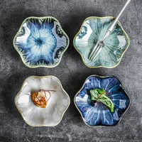 2021 new chinese style creative flower shaped ceramic dip plate glaze kiln into snack sushi plate home plate tableware