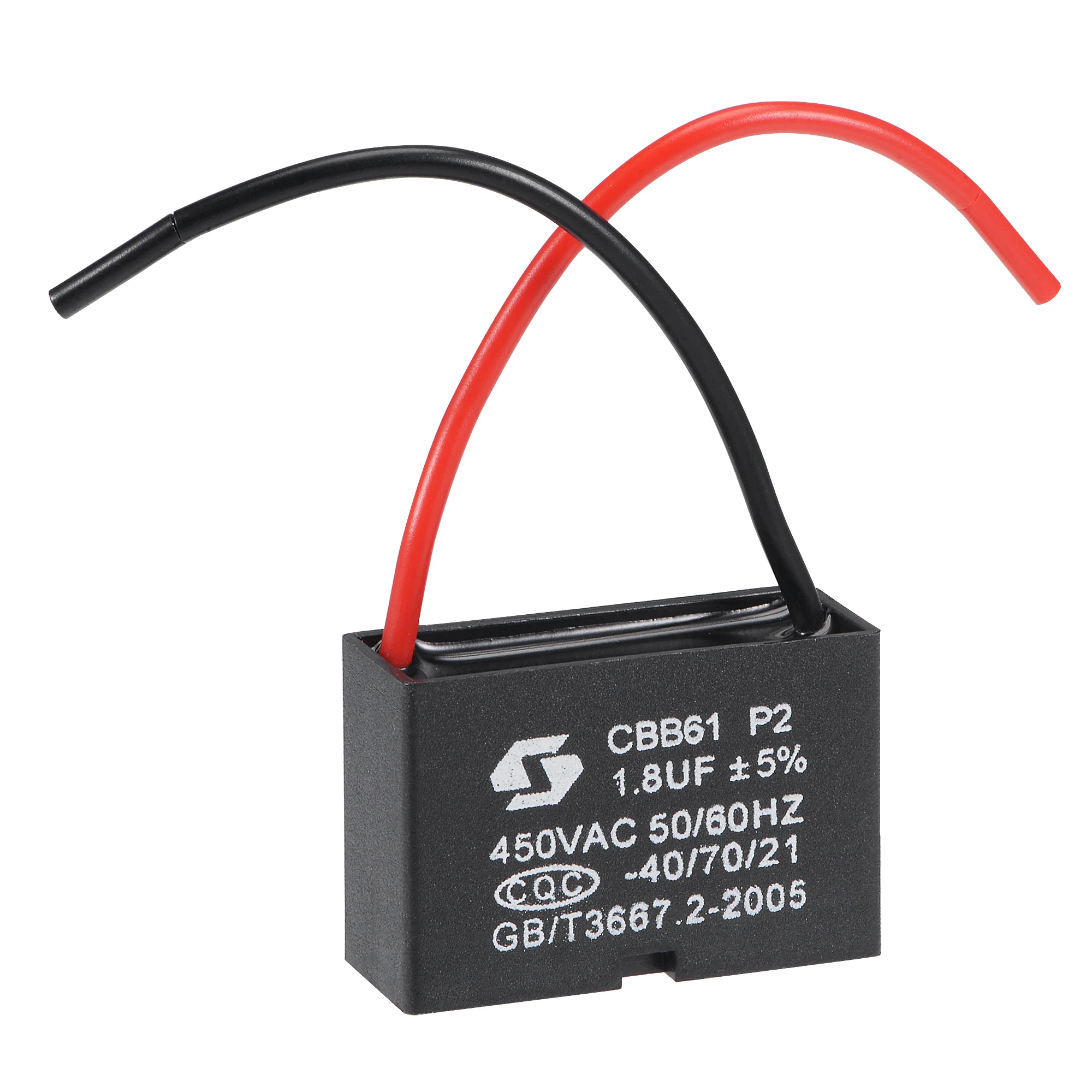 

Uxcell Ceiling Fan Capacitor CBB61 1.8uF 450V AC 2 Wires Metallized Polypropylene Film Capacitor 38x25x15mm for Electric Fan