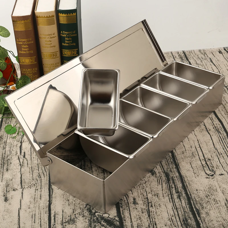 

All-steel 304 stainless steel seasoning box hotel square spice box with lid storage box household spice jar condiment boxLB60925