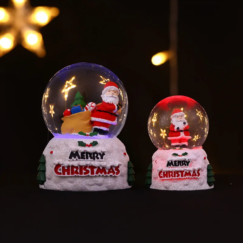Glowing Santa Claus Snowman Crystal Ball Christmas Ornament Desktop Decoration Snow New Year Gift for Children Family | Дом и сад