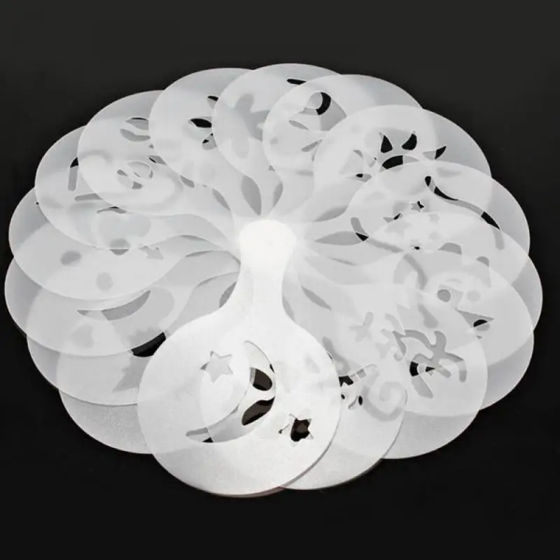 

8pcs/set Fashion 8 Patterns Print Shape Coffee Mold Cappuccino Latte Essential CN Christmas Halloween Decoration Plastic Stencil