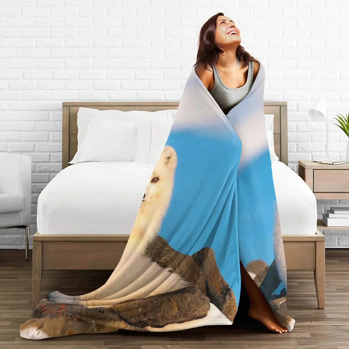 

animal Fox 3D printing printed blanket bedspread blanket retro bedding square picnic wool soft blanket