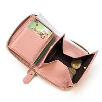 luufan genuine leather coin purse pink black short purse genuine leather zipper wallet for coins cards pocket wallet men women