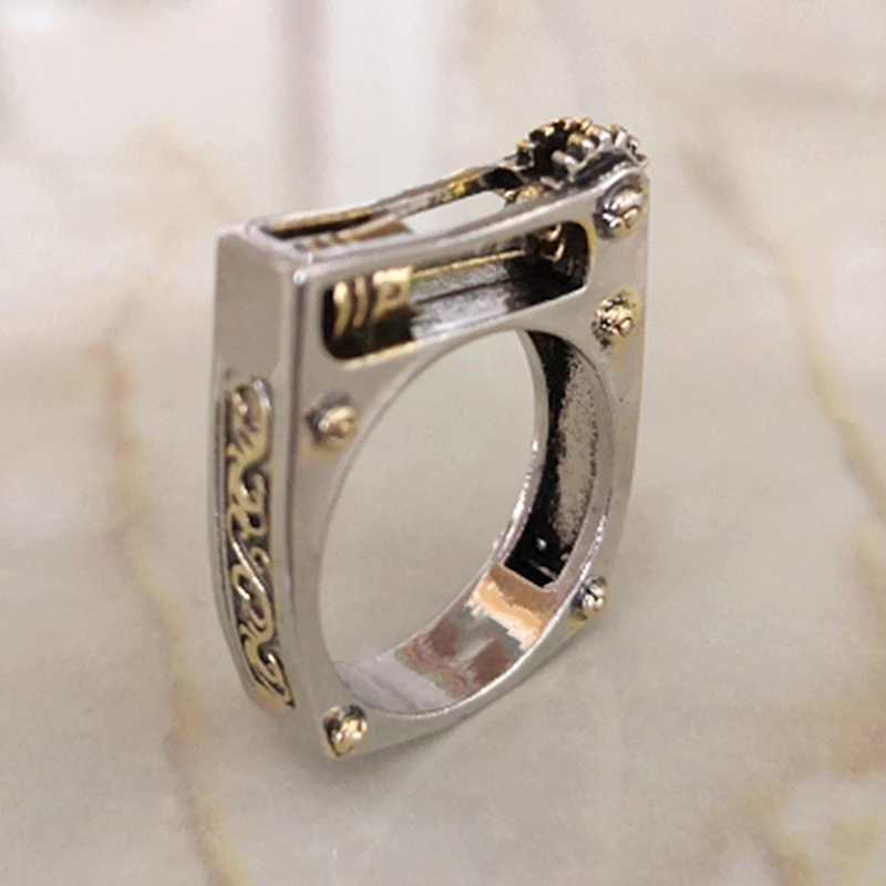 Модное механическое зубчатое колесо мужское кольцо серебряного цвета Панк