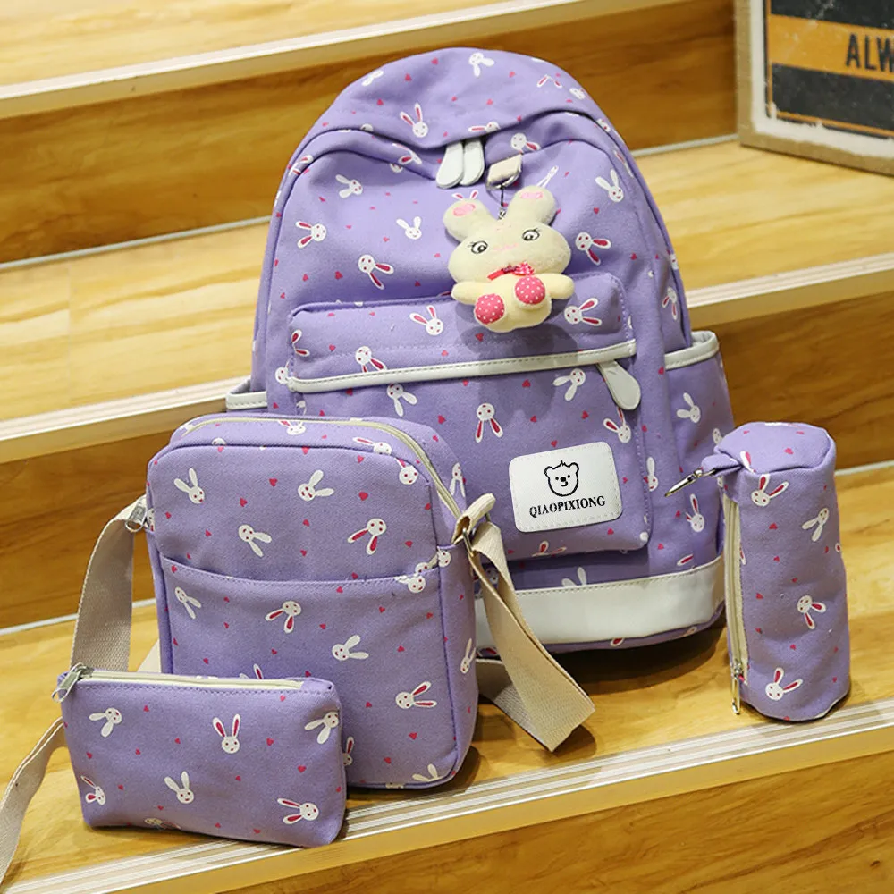 Мягкий рюкзак в консервативном стиле, 4 комплекта, для женщин, девочек, кролика, животных, для путешествий, школьная сумка, сумка на плечо для подростков