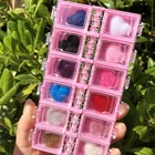 3D сердце помпоны-анкерные гвозди очарование застежки золотистого цвета, магнитные подошвой модные украшения для маникюра дизайн аксессуары нажмите на пластиковая коробка комплект Pom B0368