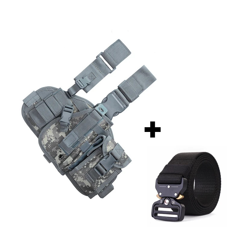 ACU and One Belt Тактическая ножная кобура для пистолета, армейская многофункциональная камуфляжная сумка, завязанная ногой, защитный чехол, карман для телефона, Охотничья Экипировка - Цвет: ACU and One Belt