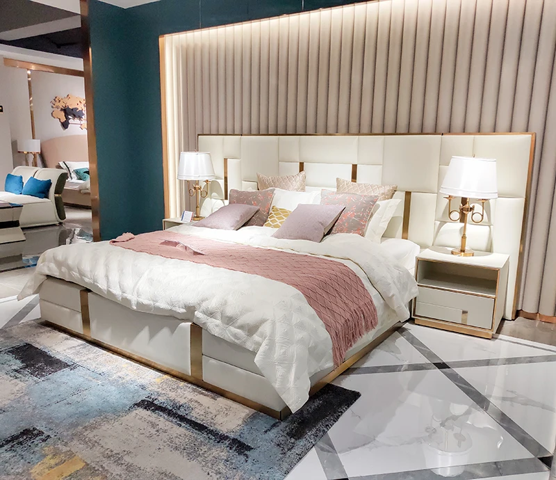 Роскошная кожаная кровать для спальни большого размера Высококачественная