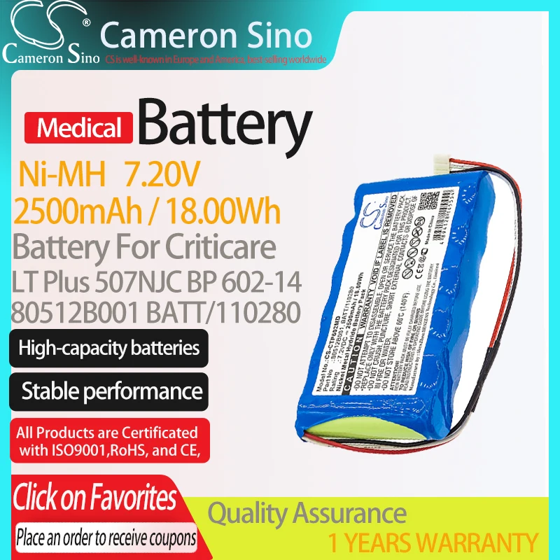 

CameronSino Battery for Criticare LT Plus 507NJC BP fits Criticare 80512B001 BATT/110280 Medical Replacement battery 2500mAh