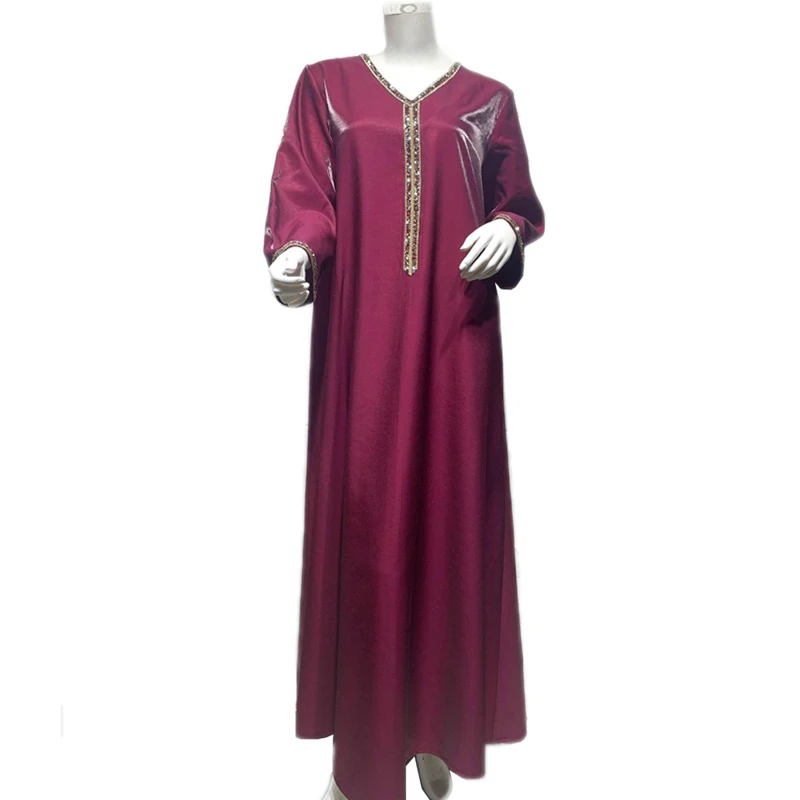 

Turkish Muslim Women Abaya Long Dress V-neck Casual Middle East Arab Jilbab Kaftan Dubai Maxi Robe Gown Ramadan Islamic Fashion