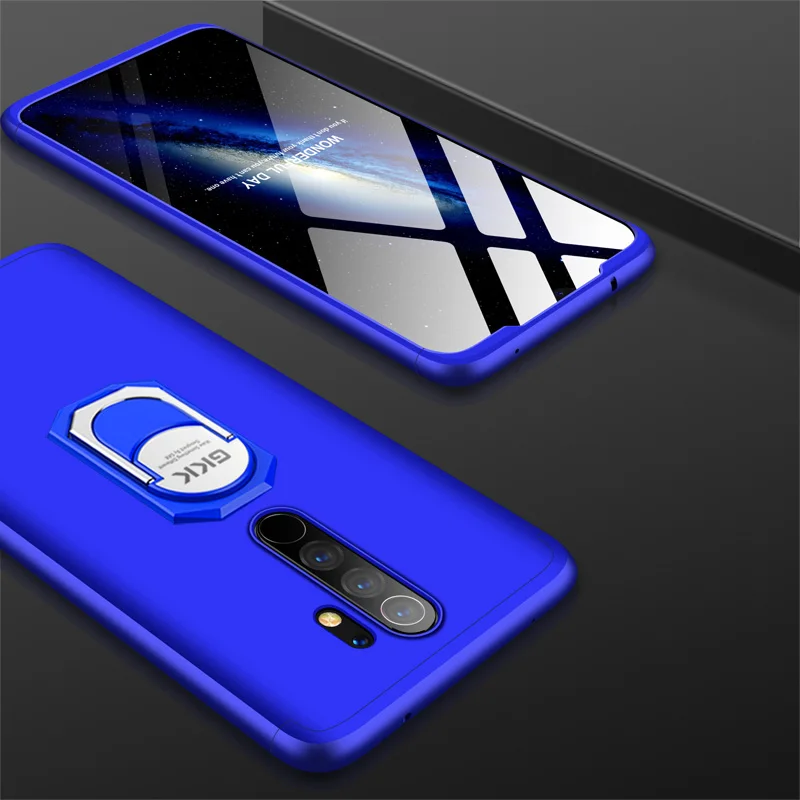 3-в-1 чехол для Xiaomi redmi note 8 Pro Чехол Крышка защитное кольцо магнетизм кронштейн анти-столкновения в виде ракушки для redmi note 8 Coque - Цвет: blue