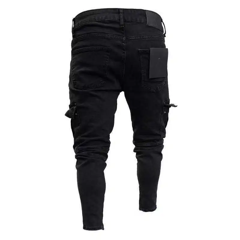 Men's Fashion Thin Skinny Jeans for Men Hiphop Long Pencil Pants Ripped Slim Multi-pocket jogging | Мужская одежда
