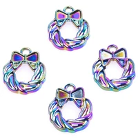10pcs christmas wreath garland alloy charms pendant accessory rainbow color for jewelry making necklace metal bulk wholesale