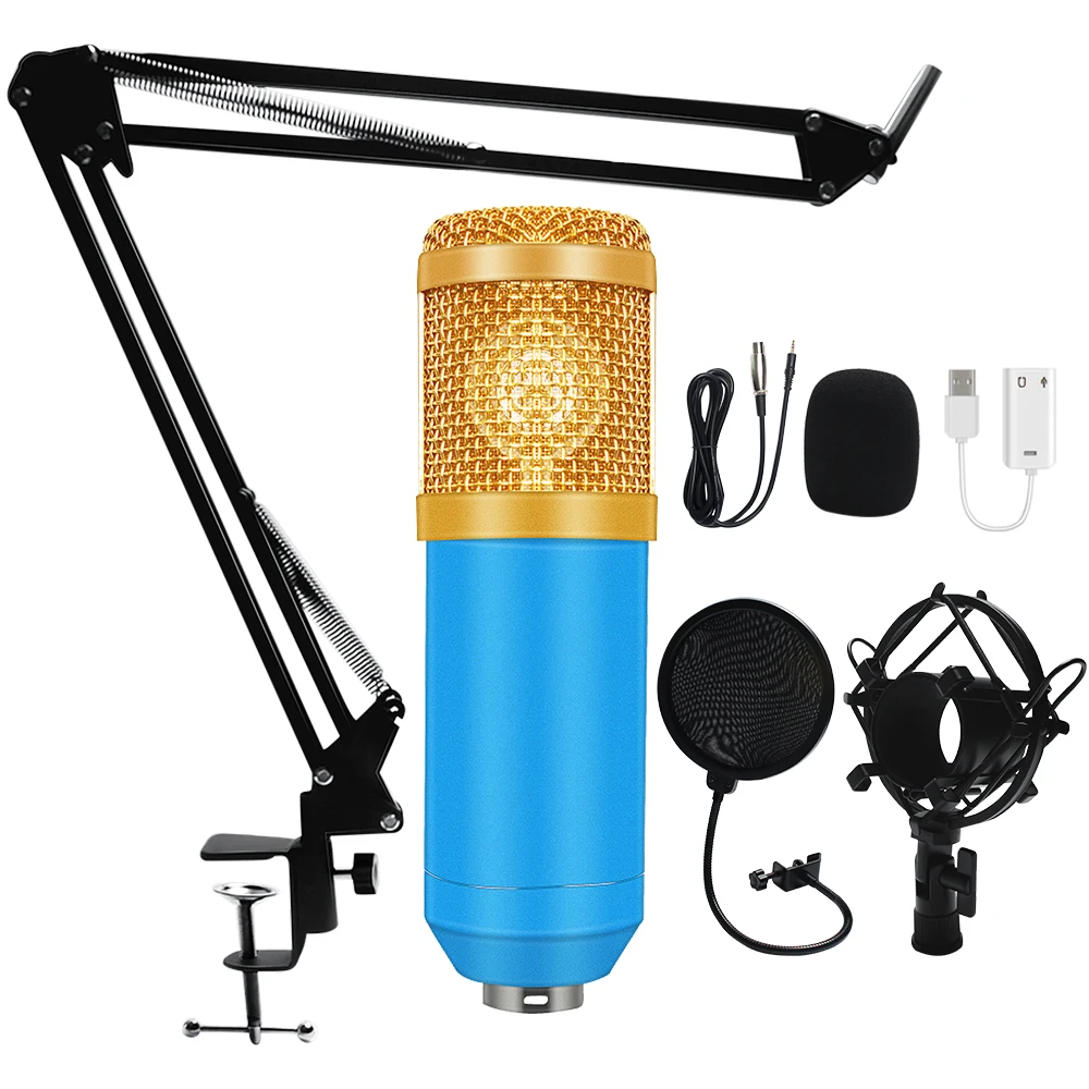 

Bm 800 Condenser Microphone for Computer with Metal Shock Mount Pop Filter Audio 3.5mm Wired Studio For Radio broadcasting