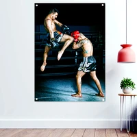 muay thai flying knee wallpaper black background banner wall art hanging cloth boxing workout poster flags artwork gym decor
