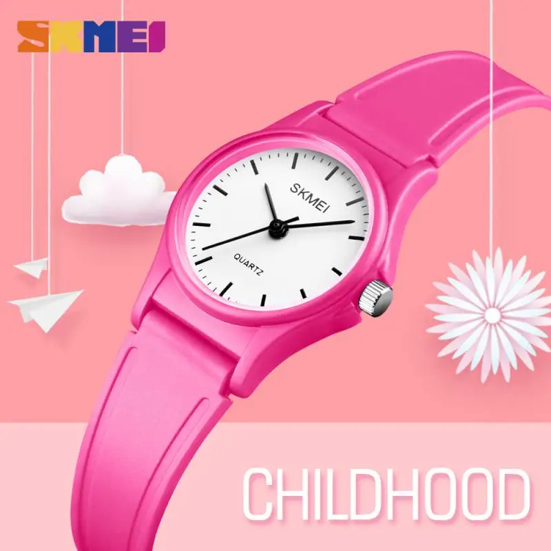 

Часы SKMEI детские в пластиковом корпусе, Стильные повседневные водонепроницаемые кварцевые наручные, для спорта на открытом воздухе, с ПУ