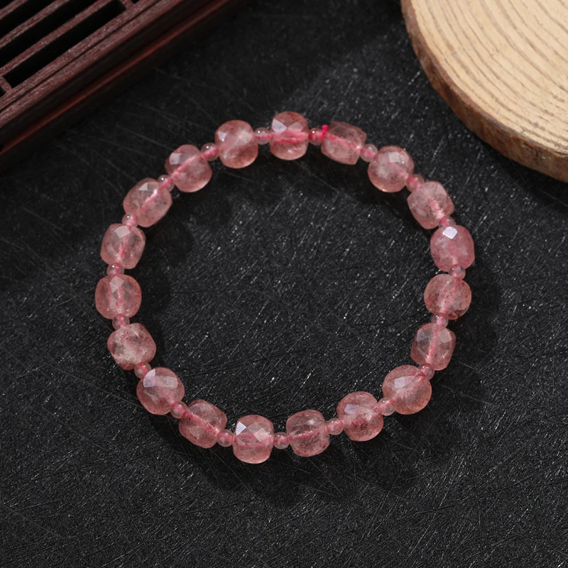 

Strawberry Quartz Beaded Bracelets for Women Sweet Romantic Bangles Crystals Charm Bracelet Fine Jewelry Birthday Gift
