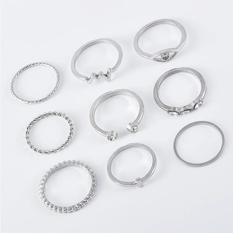 9 шт./компл. женские кольца простые геометрические с изображением сердцебиения