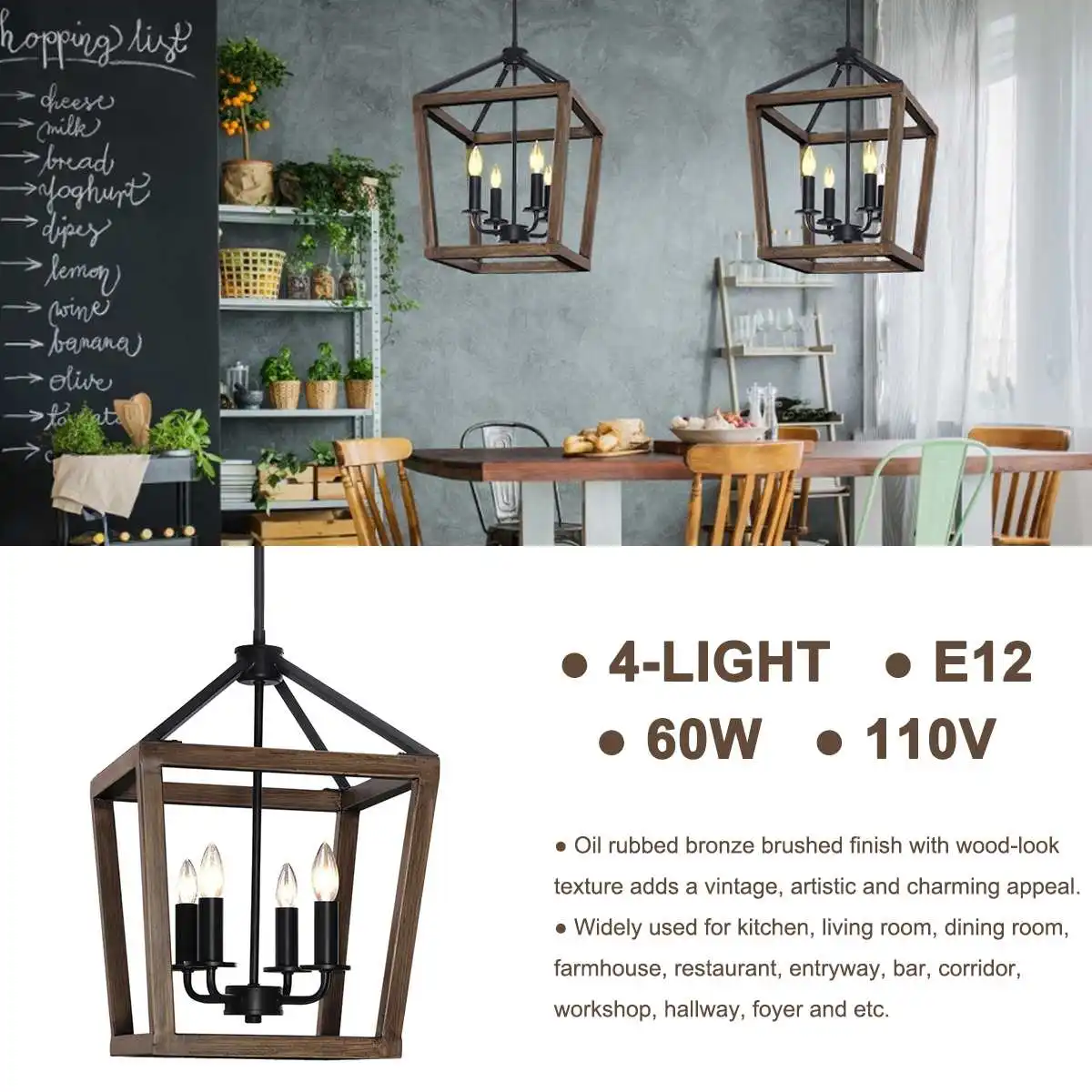 

Металлическая подвесная люстра в деревенском стиле с 4 лампами, квадратный потолочный светильник с регулируемой высотой, подвесной светиль...