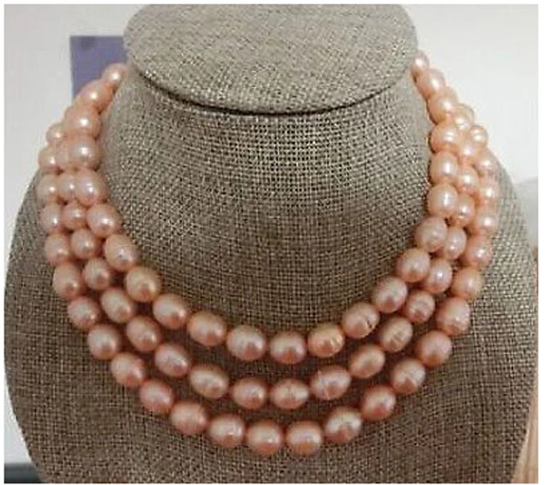 

Huge 9-10mm natural south sea pink pearl necklace 49 Inch white fish shape @ 1 order