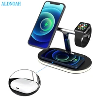 magnetic 3 in 1 wireless charger for iphone 12 pro max mini airpods iwatch fast charging qi wireless charger station night light
