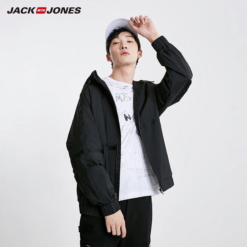 Мужская тонкая спортивная куртка JackJones с капюшоном и соединением 219121520 | одежда