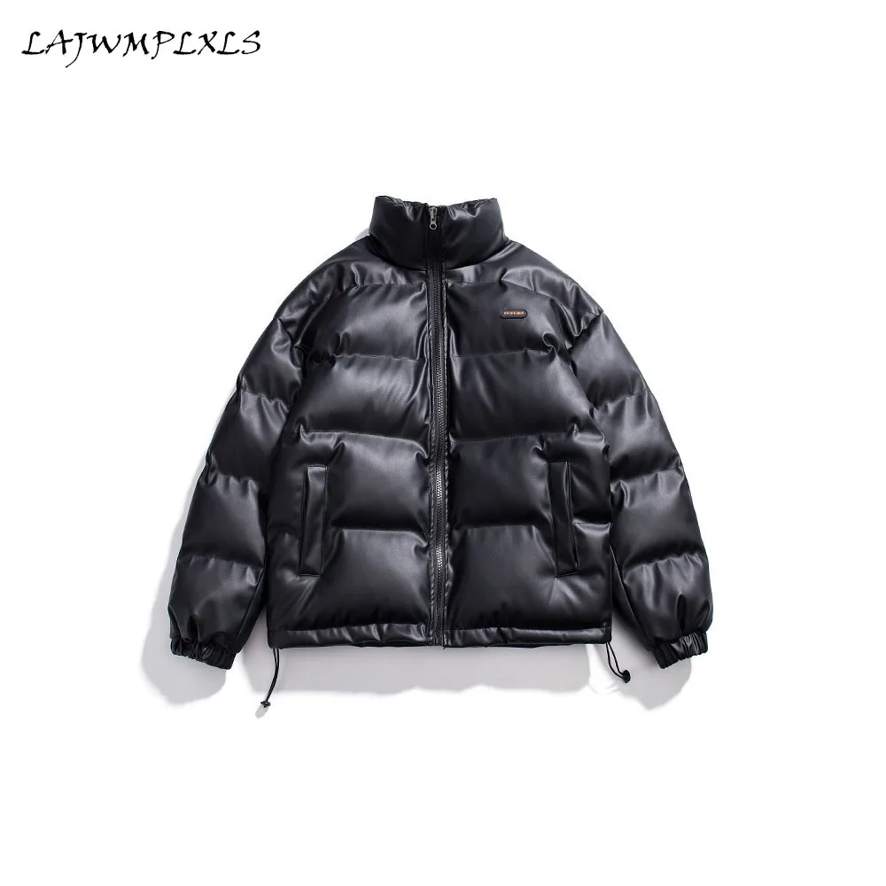 

Mns winter jackets and coats PU aux leather cotton coat Men's Winter Black Stand Collar Loose Thick Faux Leather Cotton Jacket