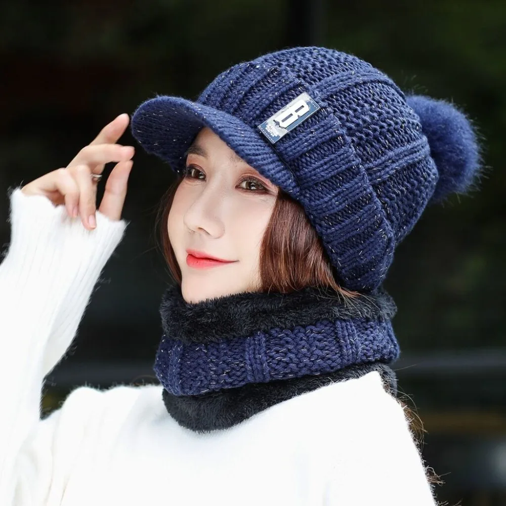Зимние шапки для женщин Skullies Beanie, зимняя шапка для девочек, шерстяной шарф, шапка, набор s, Балаклава, маска, шапка, вязаная шапка