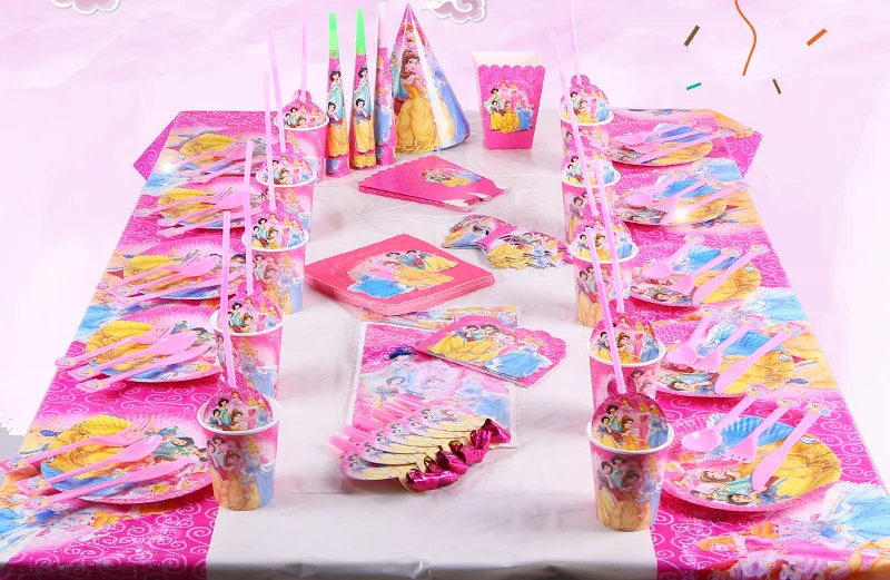 

Disney Party Supplies Disney Princess Children Birthday Decoration Disposable Cups Plates candy box Tableware Set Party Supplies