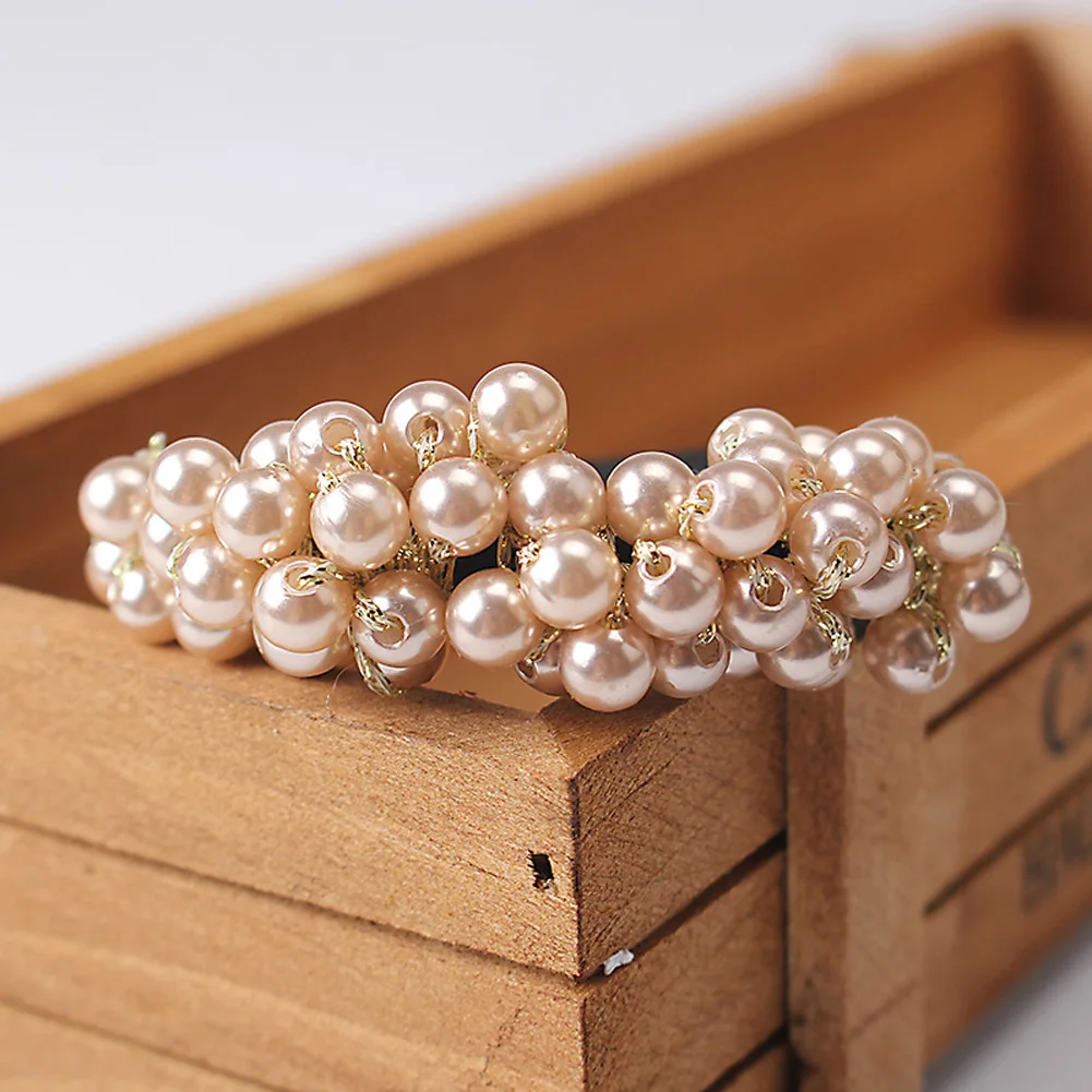 

Women Hair Accessories Pearls Beads Headbands Ponytail Holder Girls Scrunchies Vintage Elastic Hair Bands Rubber Rope Headdress