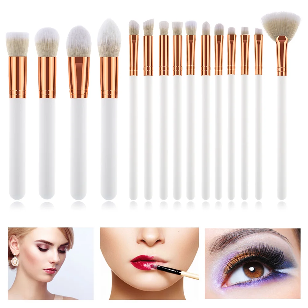 

15 шт. кисти для макияжа с белой ручкой Косметические кисти для основы макияжа пудры румян консилеров глаз комплект теней KG66