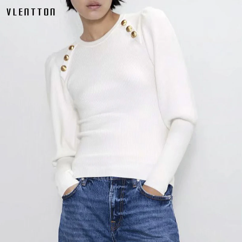 Осенне-зимние белые вязаные пуловеры свитер женские офисные свитера с золотыми