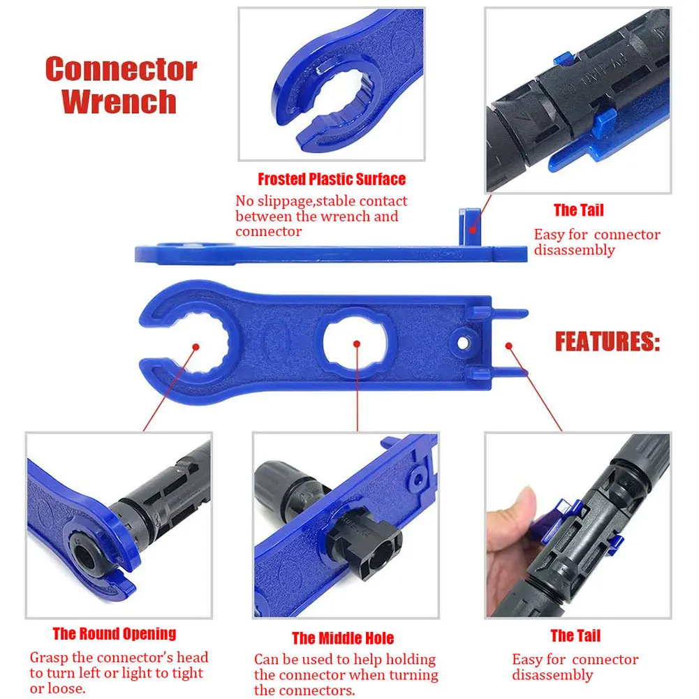 

Solar Crimper Solar Panel PV Cable Stripper MC4 Wiring Connector Crimping Tool LY-2546B Solar Connector Spanner Wrench Tool