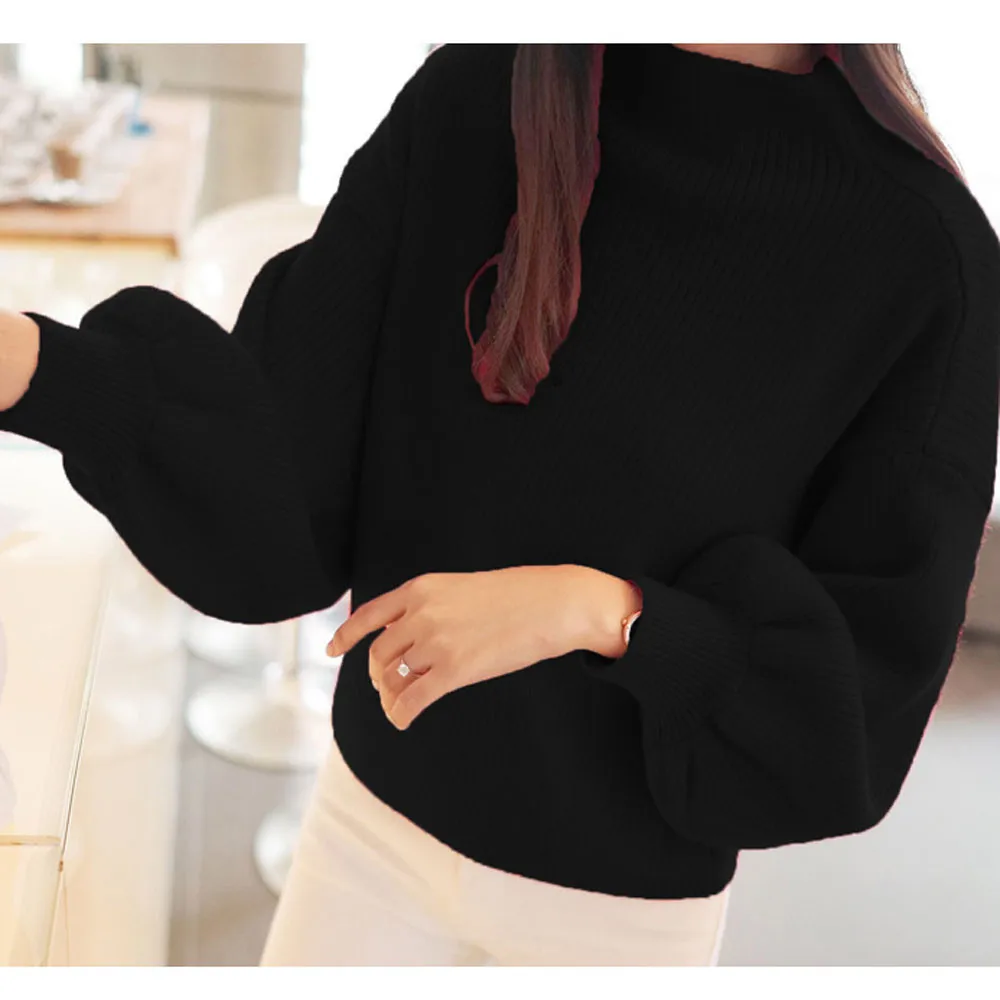 Women Sweater Winter Warm Lantern Sleeve Knit Jumper Casual Loose Turleneck Pullover Outwear Top Blouse #45 | Женская одежда