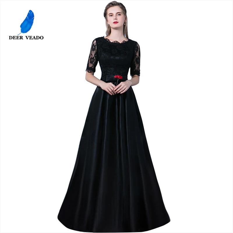 Женское вечернее платье DEERVEADO Длинное Черное для особых случаев YM301E|black formal evening