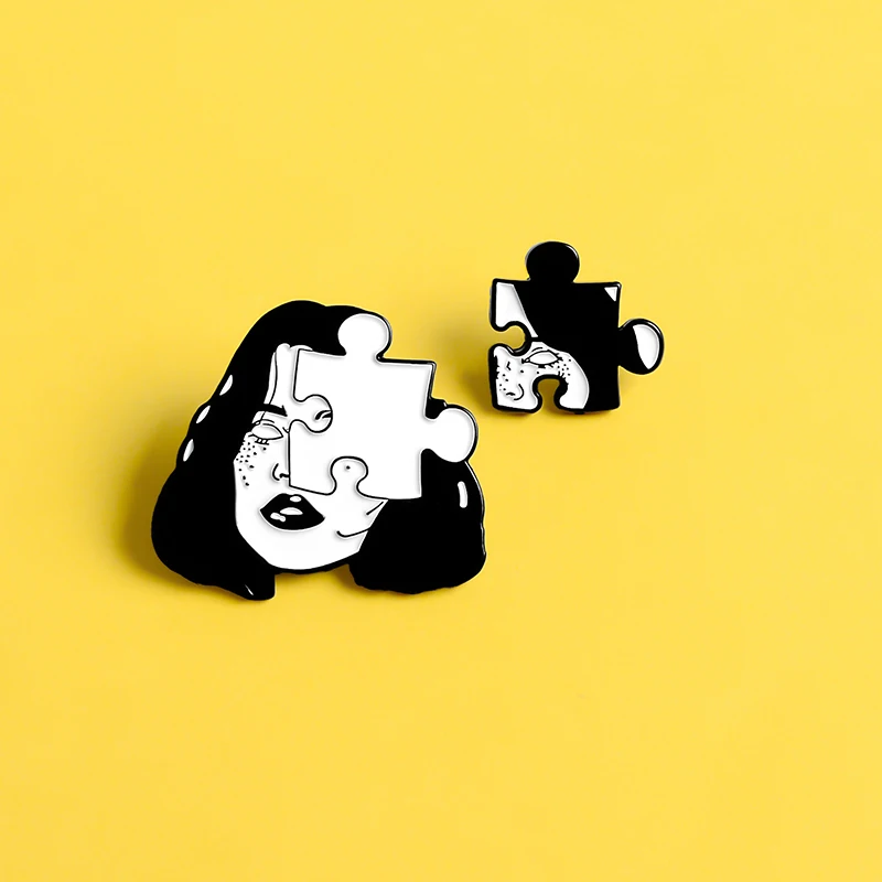 Punk face enamel pin Horror Puzzle woman badge brooch Scary black and white Denim jackets Lapel Gothic jewelry gift | Украшения и