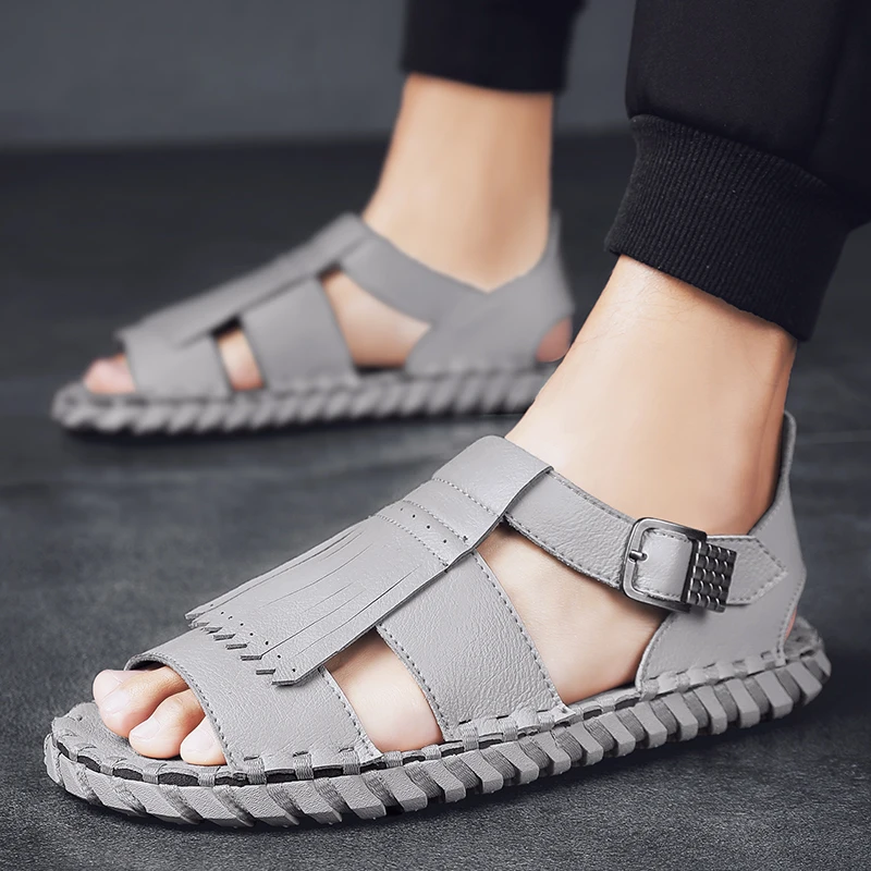 

Men Sandalias Hombre Black Sandals for Male Summer Roman Beach Shoes Flip Flops Slip on Flats Slippers Slides