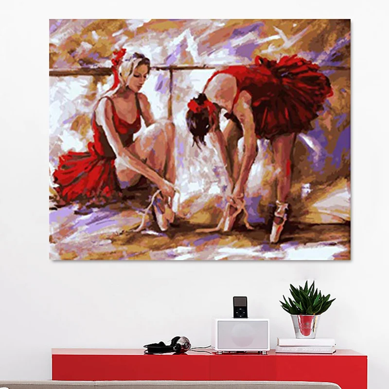 DIY Цифровая живопись красная Танцующая маленькая девочка креативный пейзаж