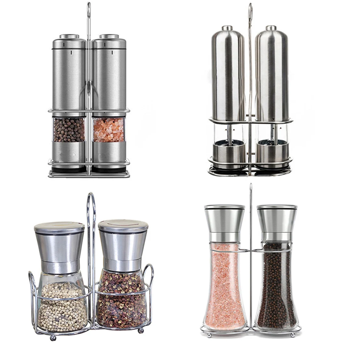 Электрическая мельница для соли и перца набор из 2 с металлической подставкой