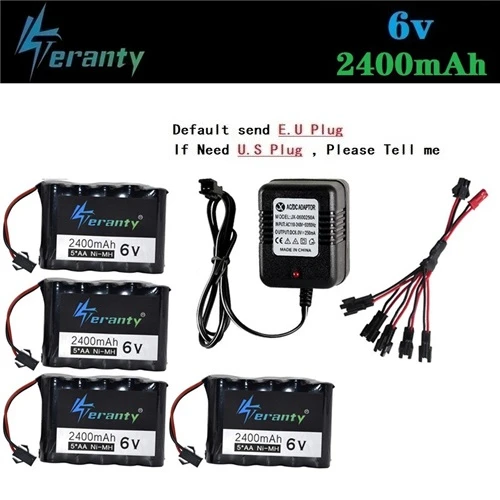 Teranty 6v 2400mah аккумуляторная батарея+ зарядное устройство для RC игрушечного автомобиля лодки пистолет Танк грузовик поезд RC модели-роботы 6v Ni-MH аккумулятор - Цвет: Черный