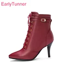 Зимние брендовые новые сексуальные винно-красные черные женские ботильоны женская обувь EA106 большого размера 10 30 45 48