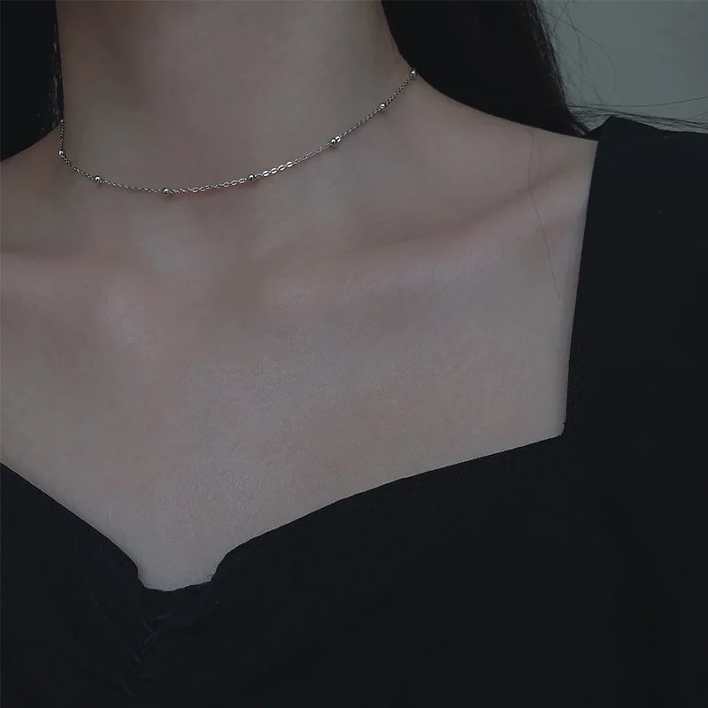 

Delicate Round Beads Choker Necklace for Women Minimalist Silver Color Clavicle Chain Necklace Jewelry Femme Collier Wholesale