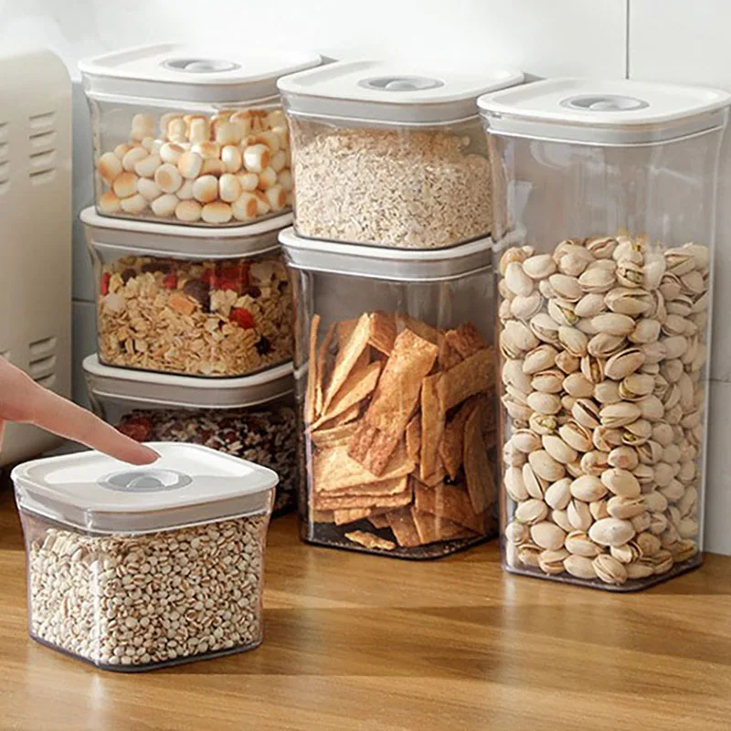 

Plastic Food Storage Container Jar Set with Lid Kitchen Storage Bulk Sealed Can Refrigerator Multigrain Tank Container Organizer