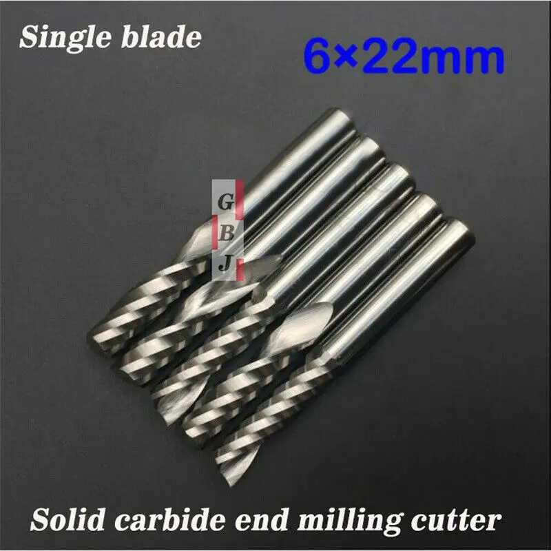 

5PCS 6mm x22mm Carbide CNC Router Bits, Single Flute Spiral Cutters End Mills