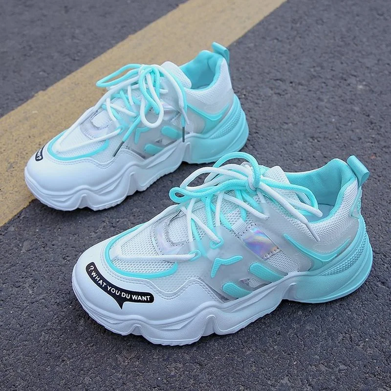 

2021 Women Breathable Mesh Runing Shoes Platform Daddy Shoes Gradient Mixed Color Sneakers Ladies Students Casual Walking Shoes