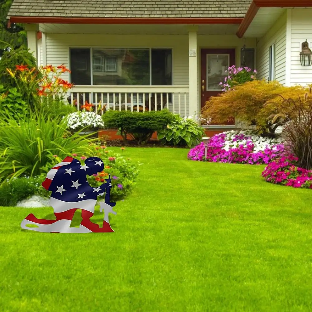 День Независимости металлический декор поделки американский флаг колени солдат